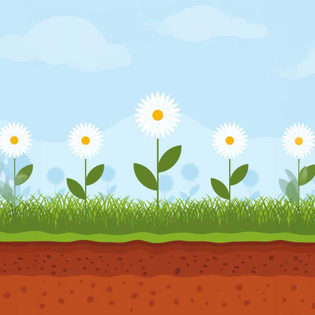 Three white daisies grow in green grass
