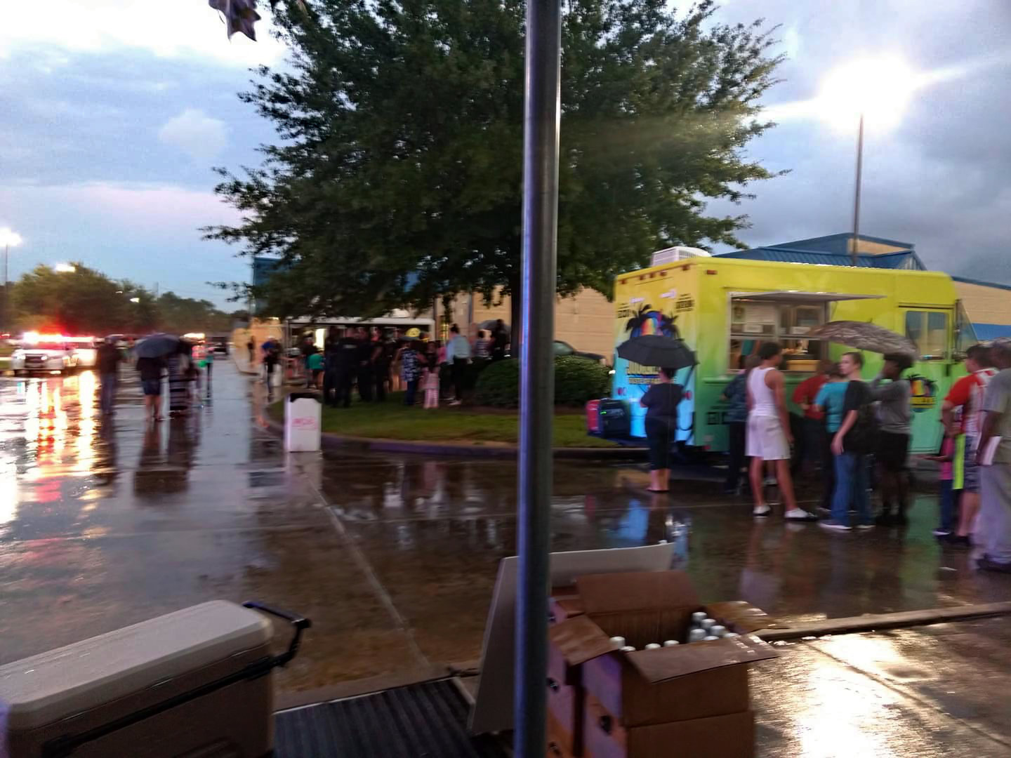 neighbors gathering for tacos and snow cones